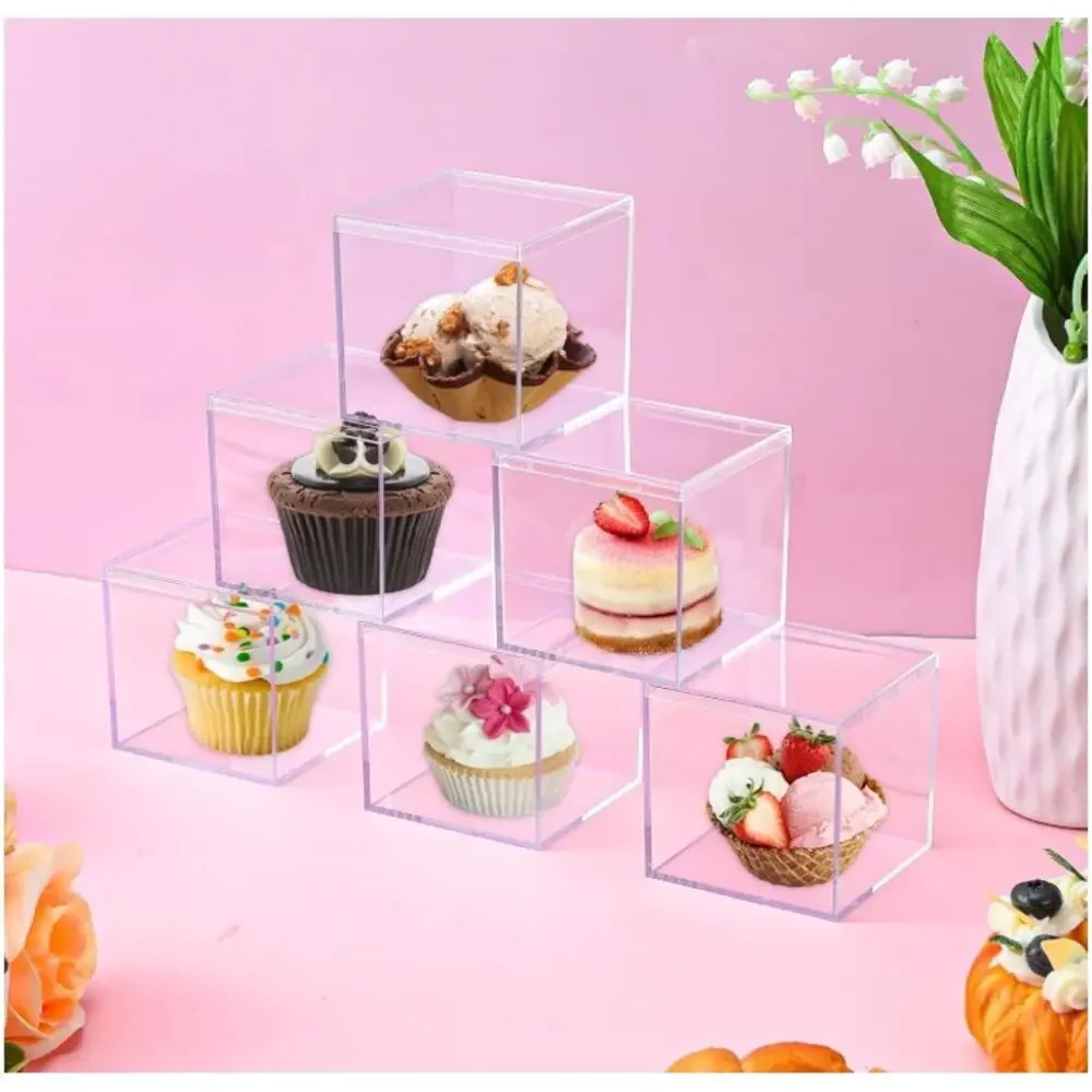 Clear Acrylic Storage Boxes w/ Lids 4x4x4 Set of 4 Cube Containers NEW